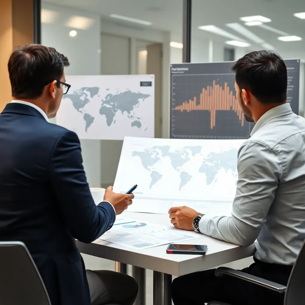 Consultores analizando datos empresariales en una mesa de trabajo